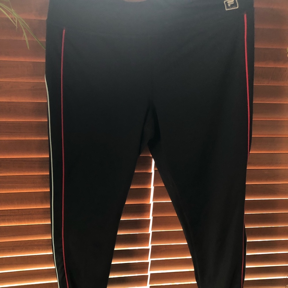 Large Black Fila Leggings with Red White Stripes